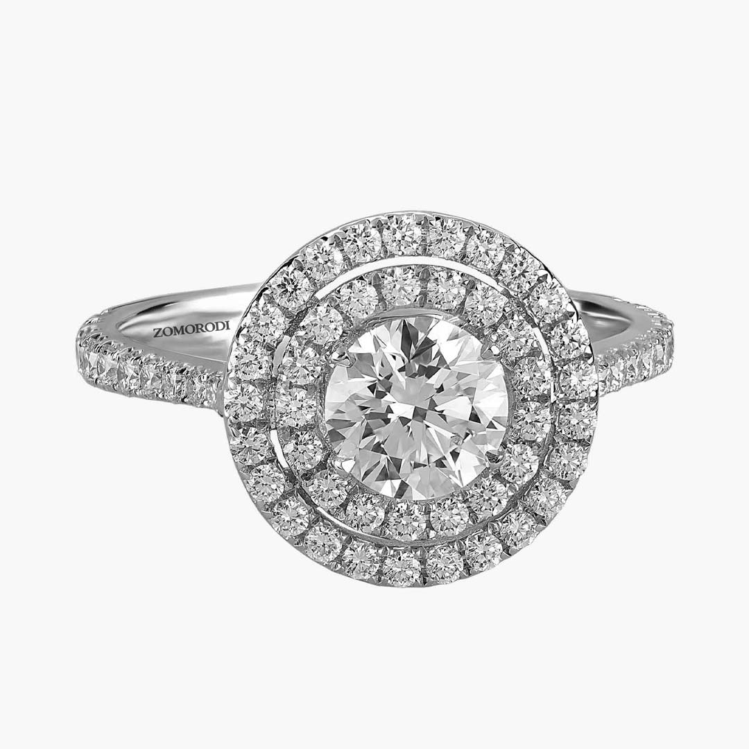 Double Halo Diamond Solitaire Ring