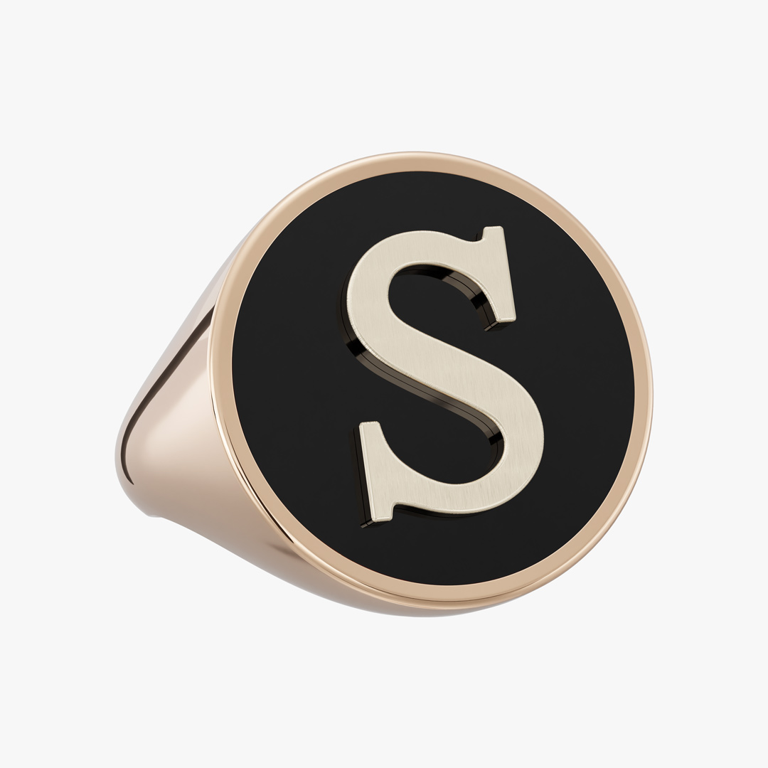 Alphabet Gold and Onyx Ring (S)