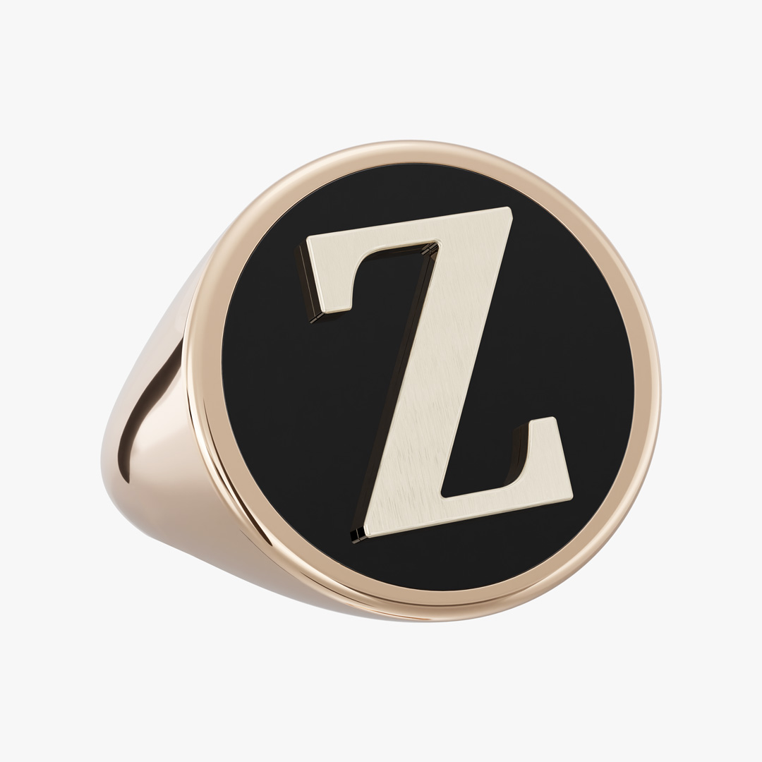 Alphabet (Z) Gold and Onyx Ring