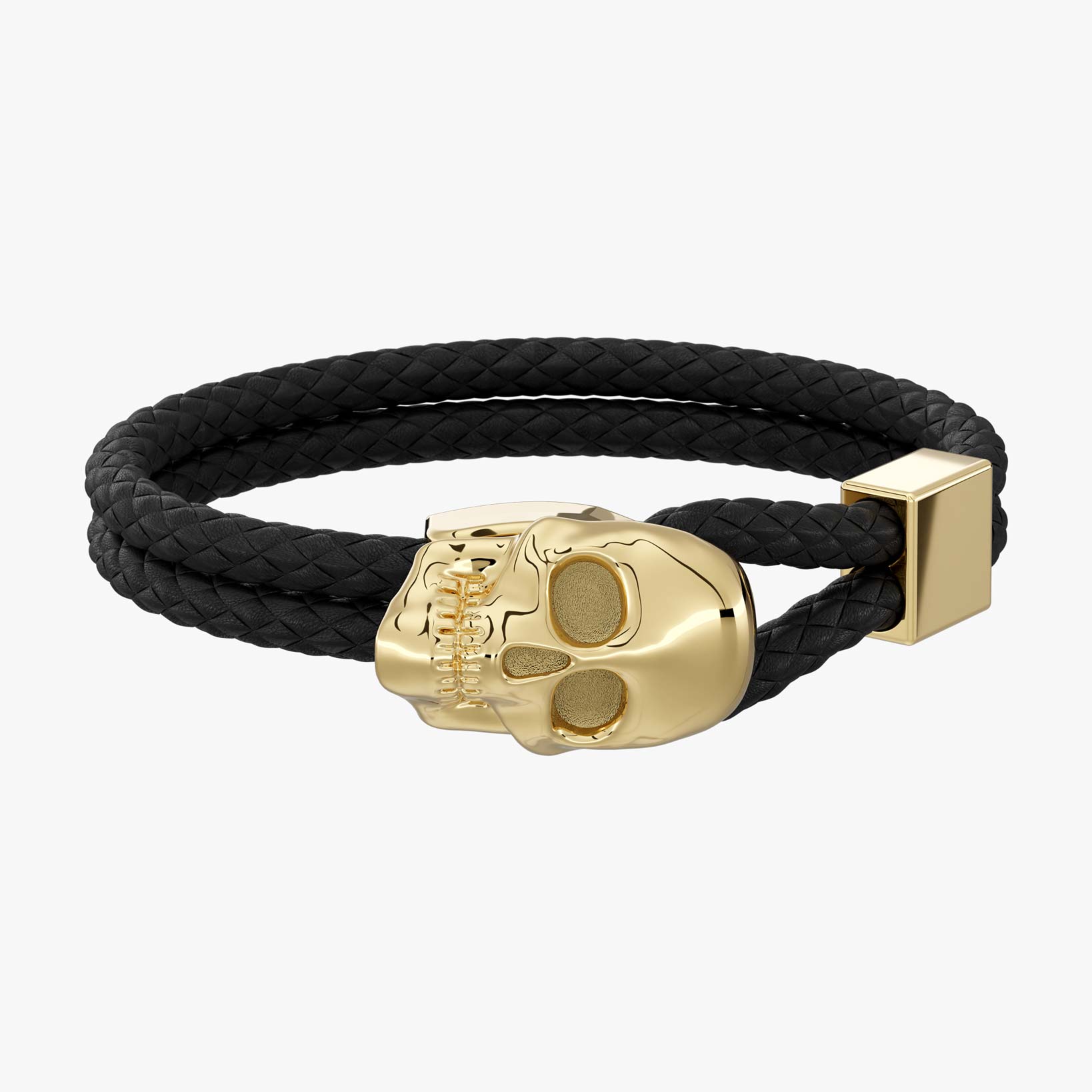 Skull Gold and Leather Bracelet