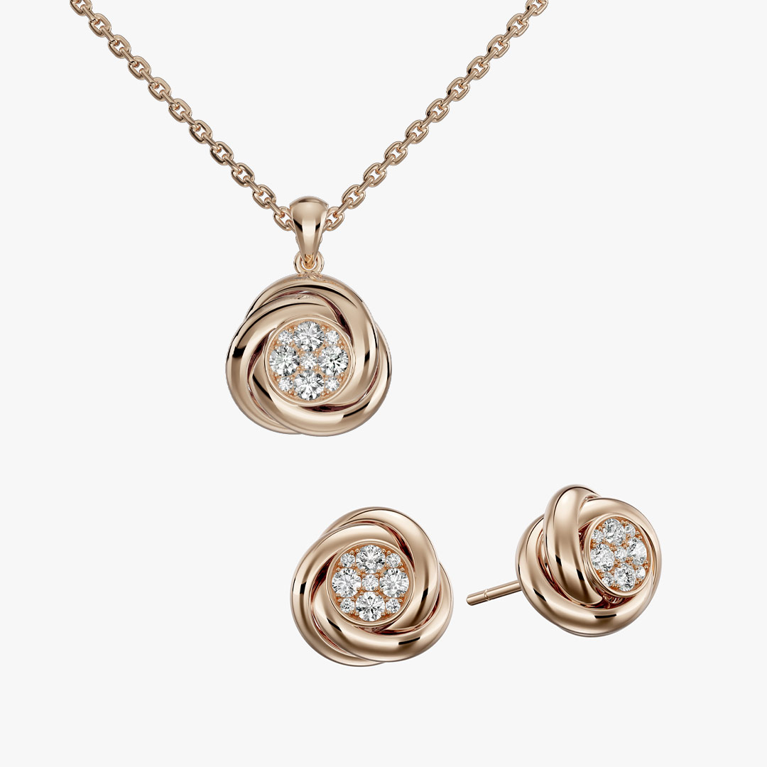 نیم ست جواهر طرح گل پیونی (Peony)