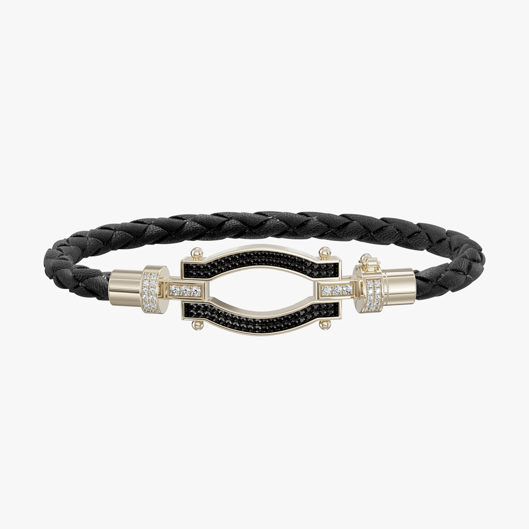 Tiam Leather and Black Diamond Bracelet