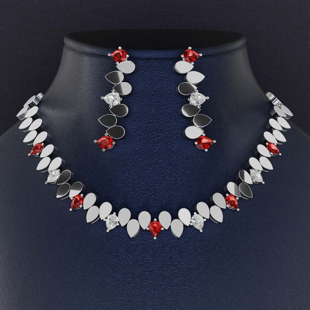 Bridal Diamond and Ruby Jewelry Set Code 21061-21060-21059